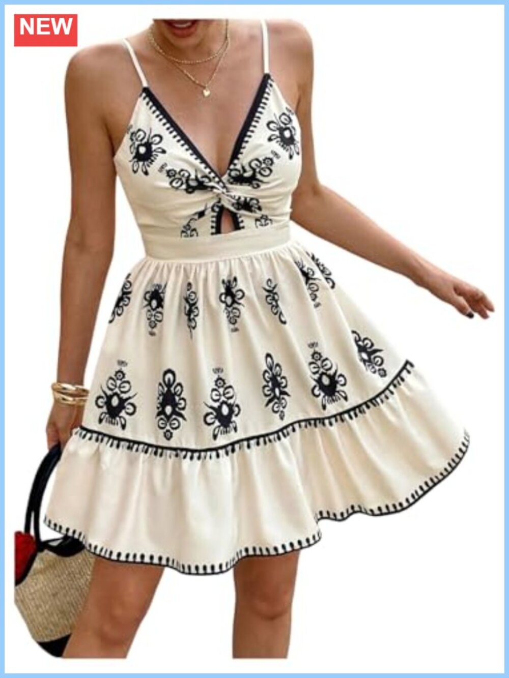 Tropical Print Bow Back Flared Summer Dress
